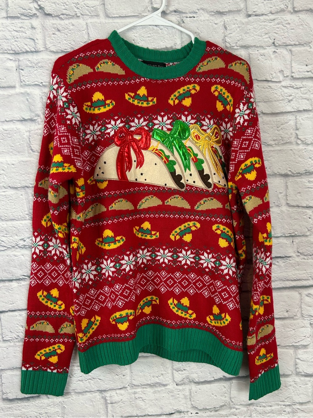 Blizzard Bay Christmas Taco Ugly Sweater Women’s Large Applique Fair Isle